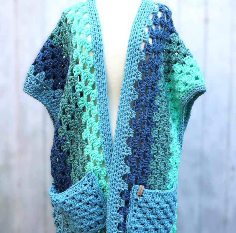 Weste gehäkelt lang große Größe Chasuble Longweste