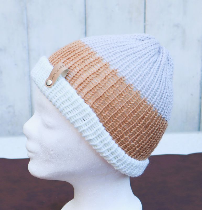 Mütze Beanie Streifen Handarbeit Hut gestrickt