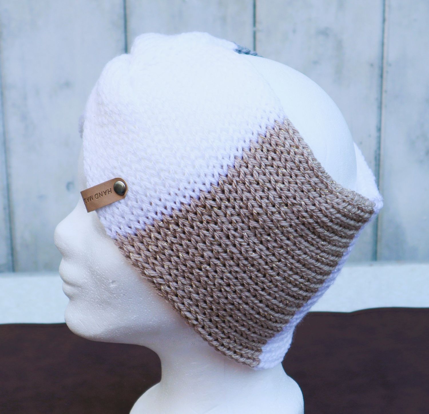 Ohrenwärmer Stirnband Turban Ohrwärmer wollweiß braun grau