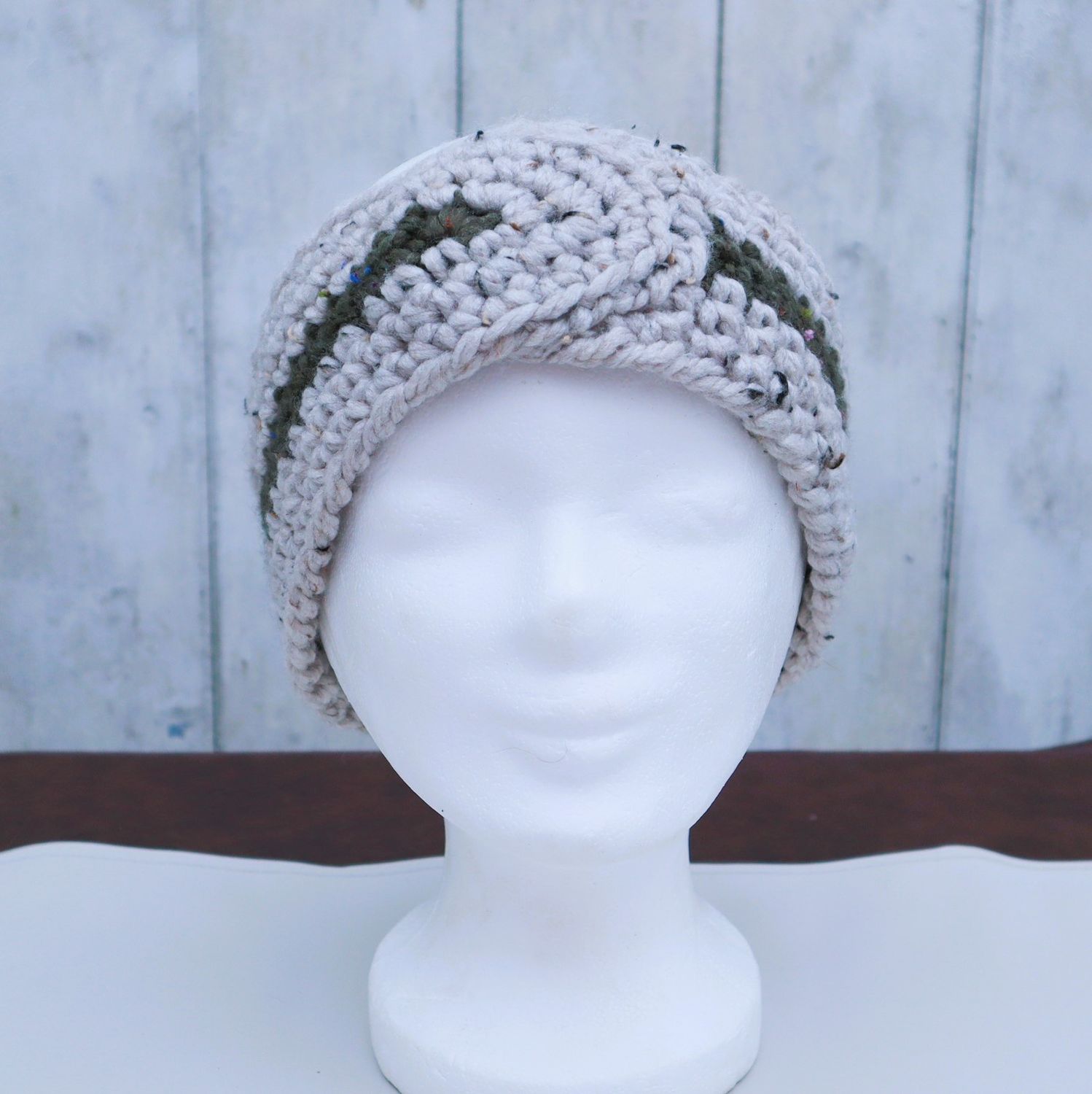 Ohrenwärmer gehäkelt Stirnband Turban Ohrwärmer  grau grün