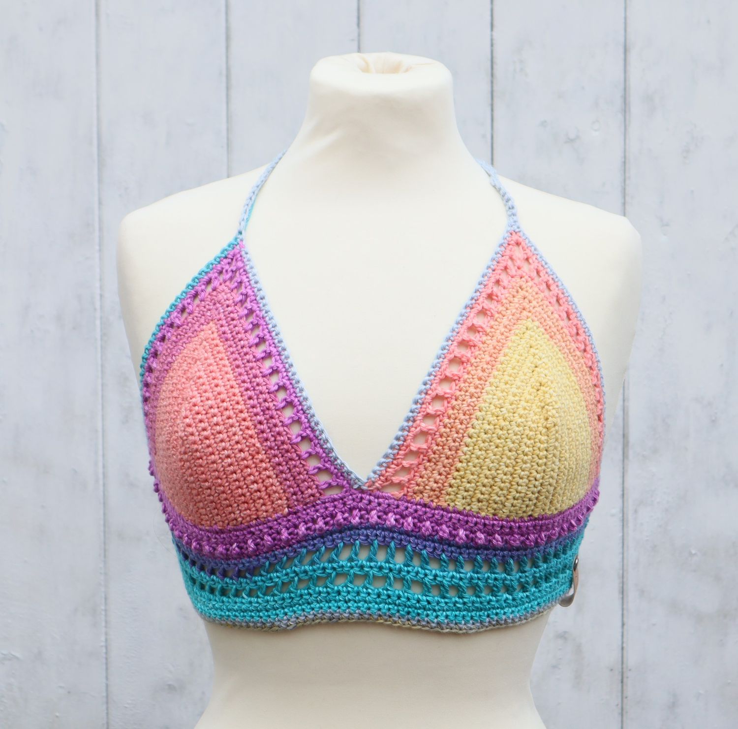 Top Gehäkelt Bustier BH Bunt Baumwolle