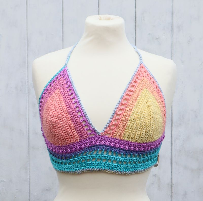 Top Gehäkelt Bustier BH Bunt Baumwolle