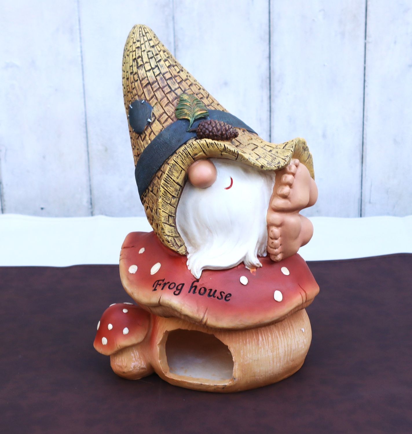 Deko Figur Wichtel auf Pilz Garten Balkon Beet Wohndeko groß naturgetreu