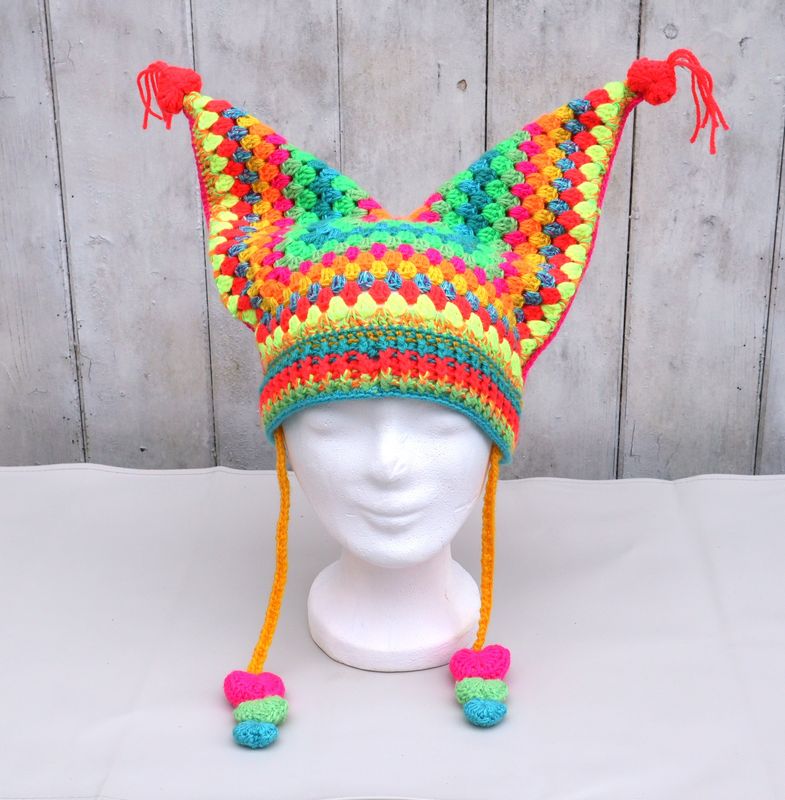 Katzenohrmütze Cat Ear Beanie neonfarbig Mütze gehäkelt