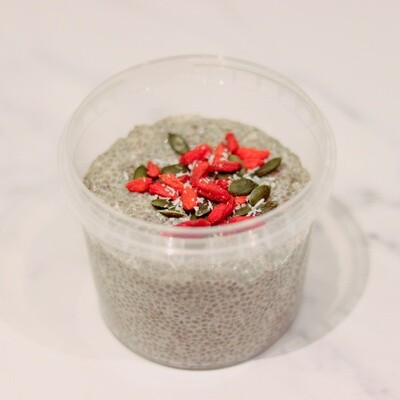 Vanilla-Almond Chia Pudding, Topped with Pumpkin Seeds & Goji Berries