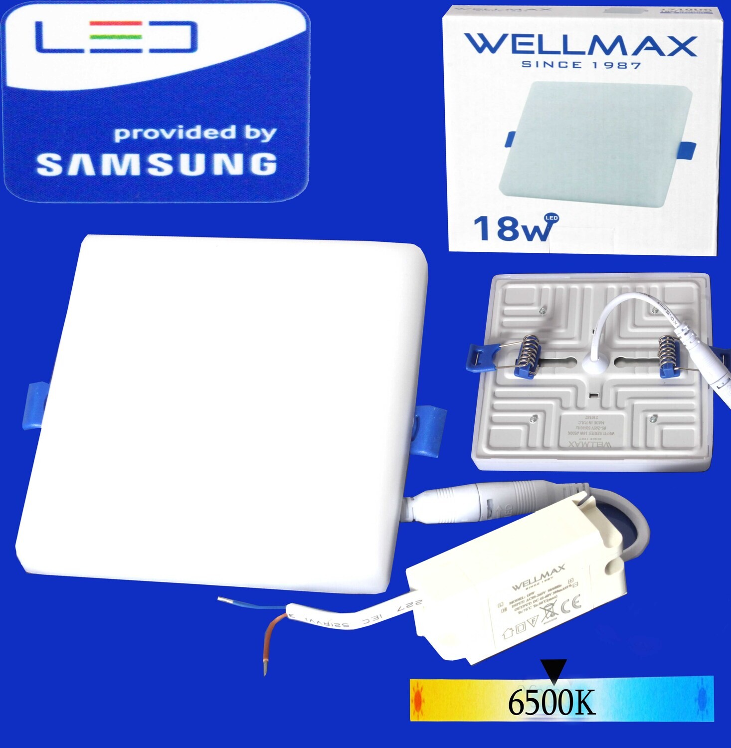 Էլ.պլաֆոն LED Wellmax քառակուսի wefit 18W 6500K