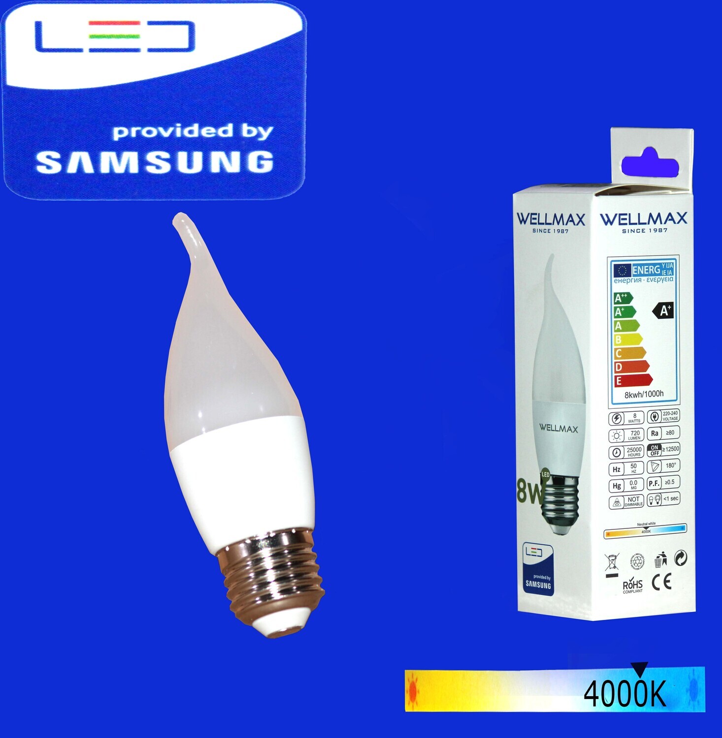 Էլ.լամպ LED Wellmax 8W Tailed (C37 E27 4000