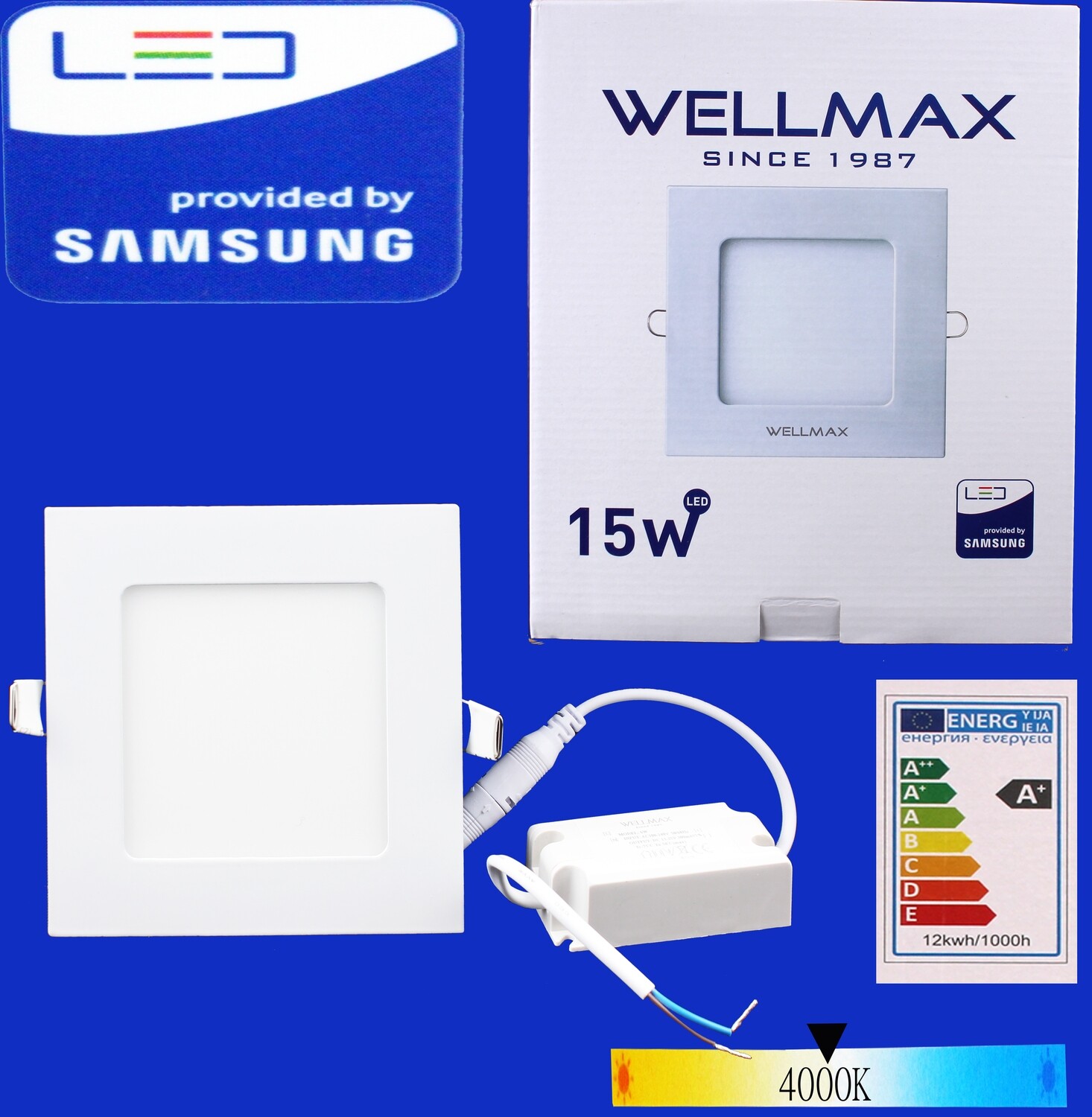 Էլ.պլաֆոն LED Wellmax քառակուսի 15W 4000K/Neutral white