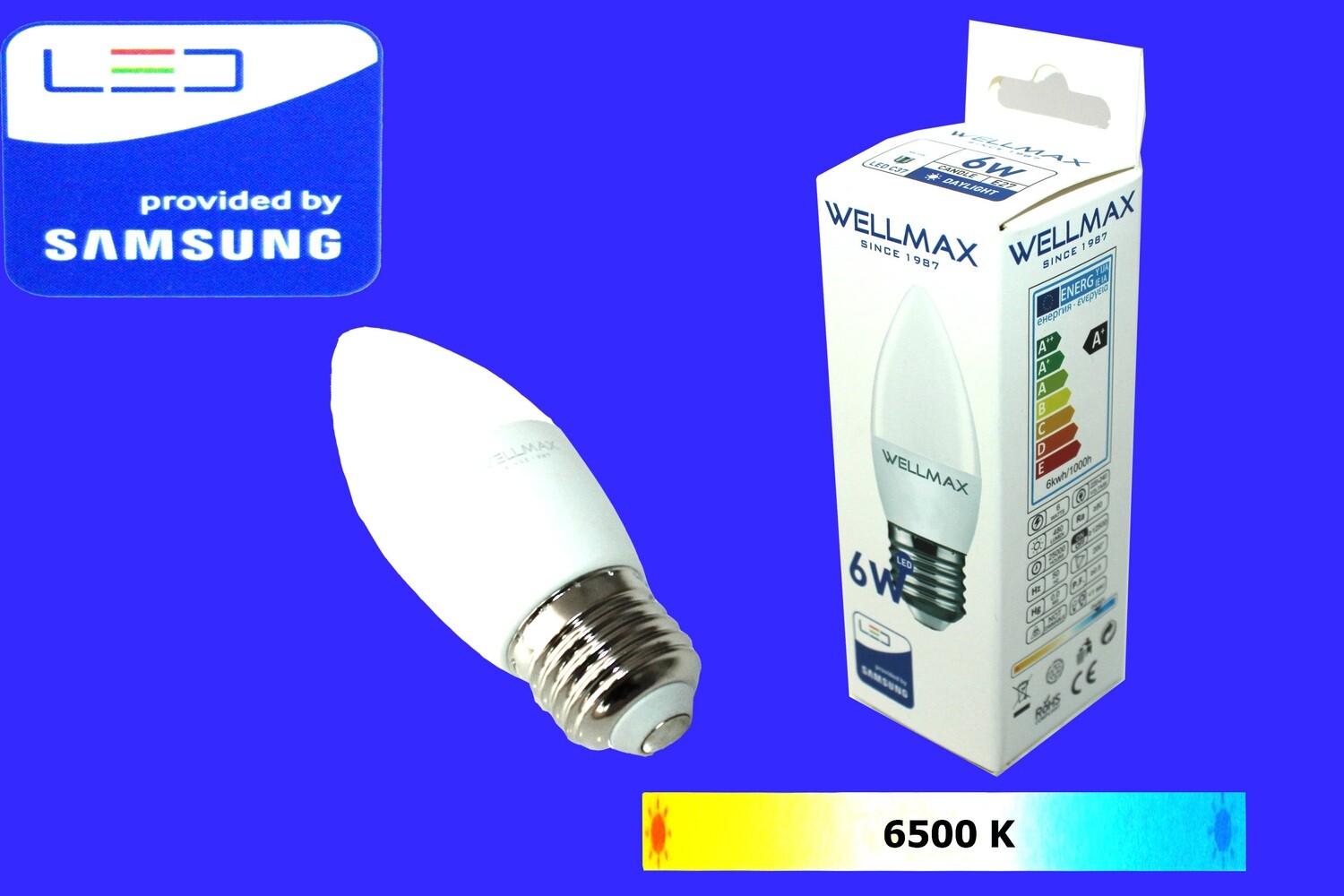 Էլ.լամպ LED Wellmax 6W daylight (C37 E27 6500