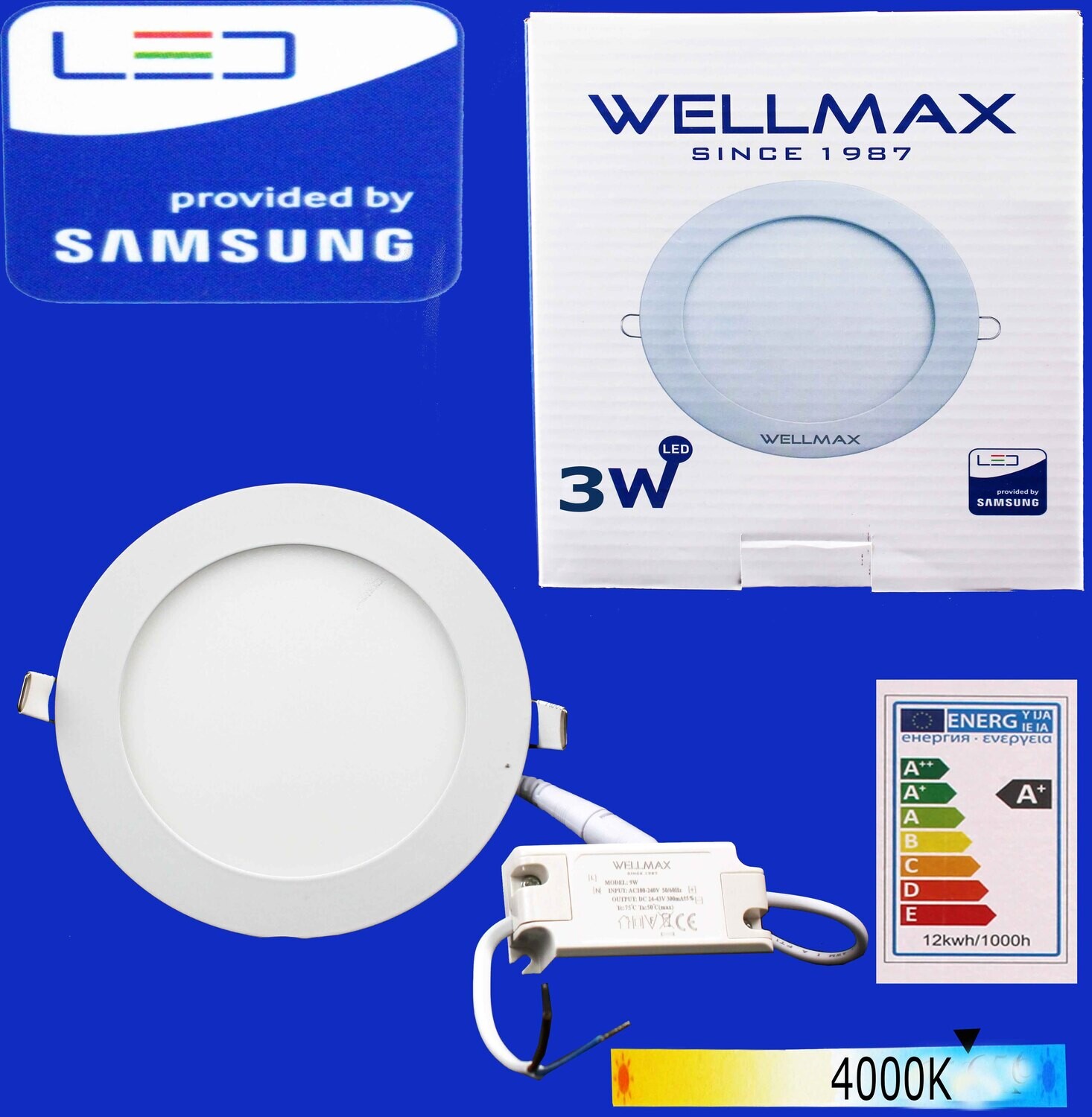Էլ.պլաֆոն LED Wellmax կլոր 03W 4000K