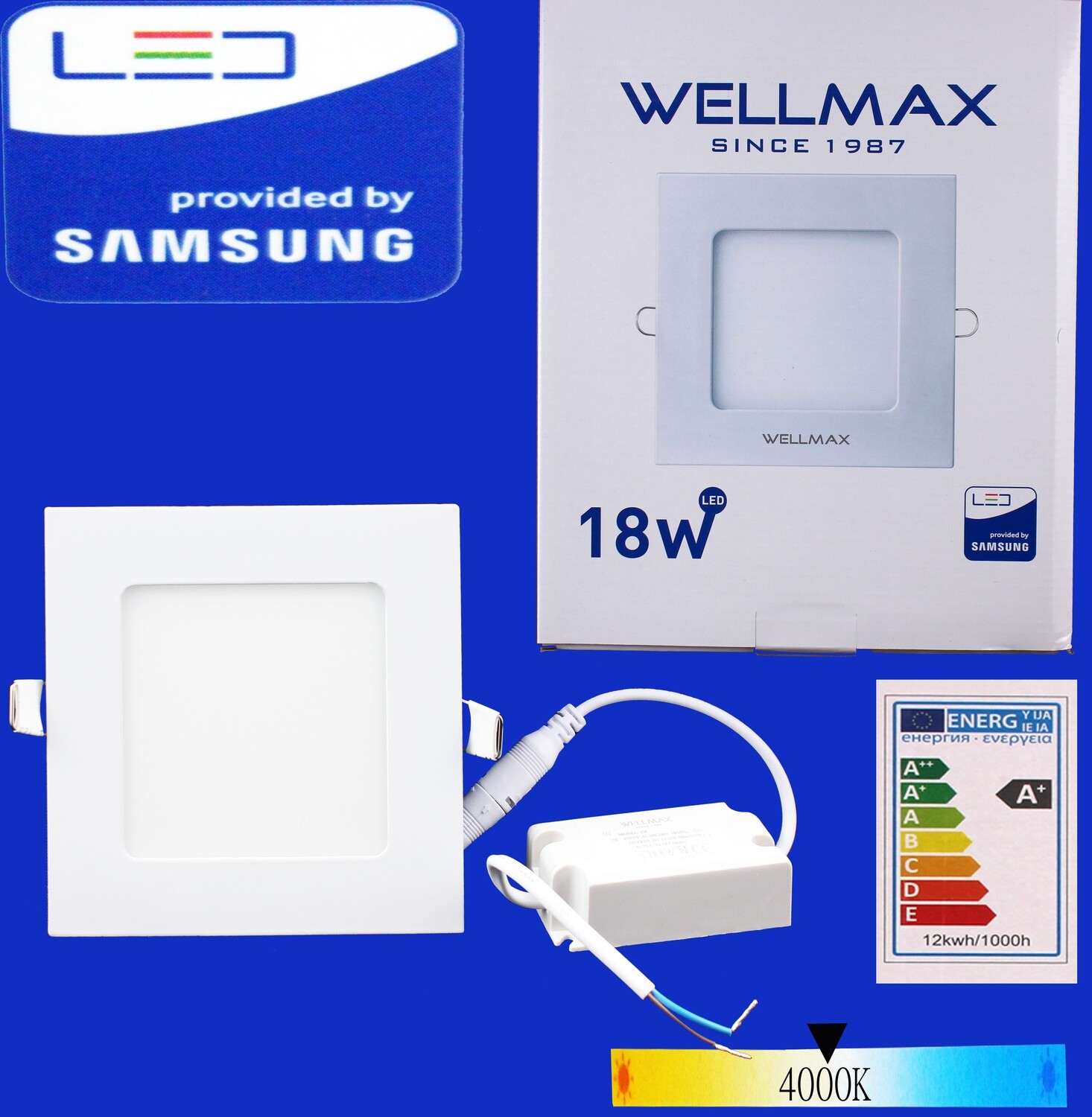 Էլ.պլաֆոն LED Wellmax քառակուսի 18W 4000K/Neutral white