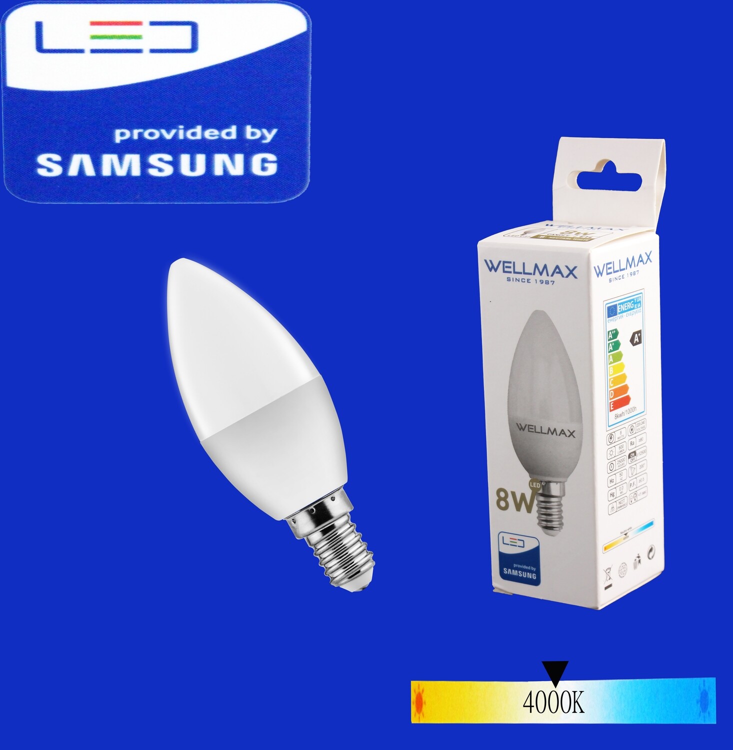 Էլ.լամպ LED Wellmax 08W/C37/E14/4000K/Neutral white