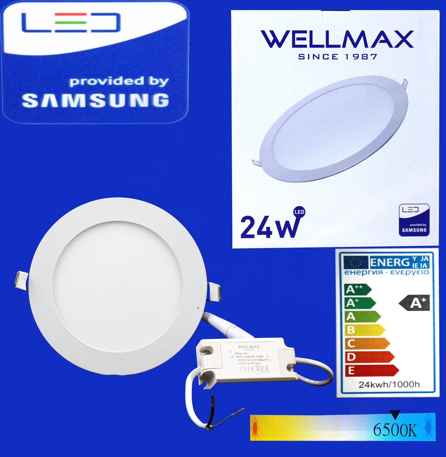 Էլ.պլաֆոն LED Wellmax կլոր 24W 6500K