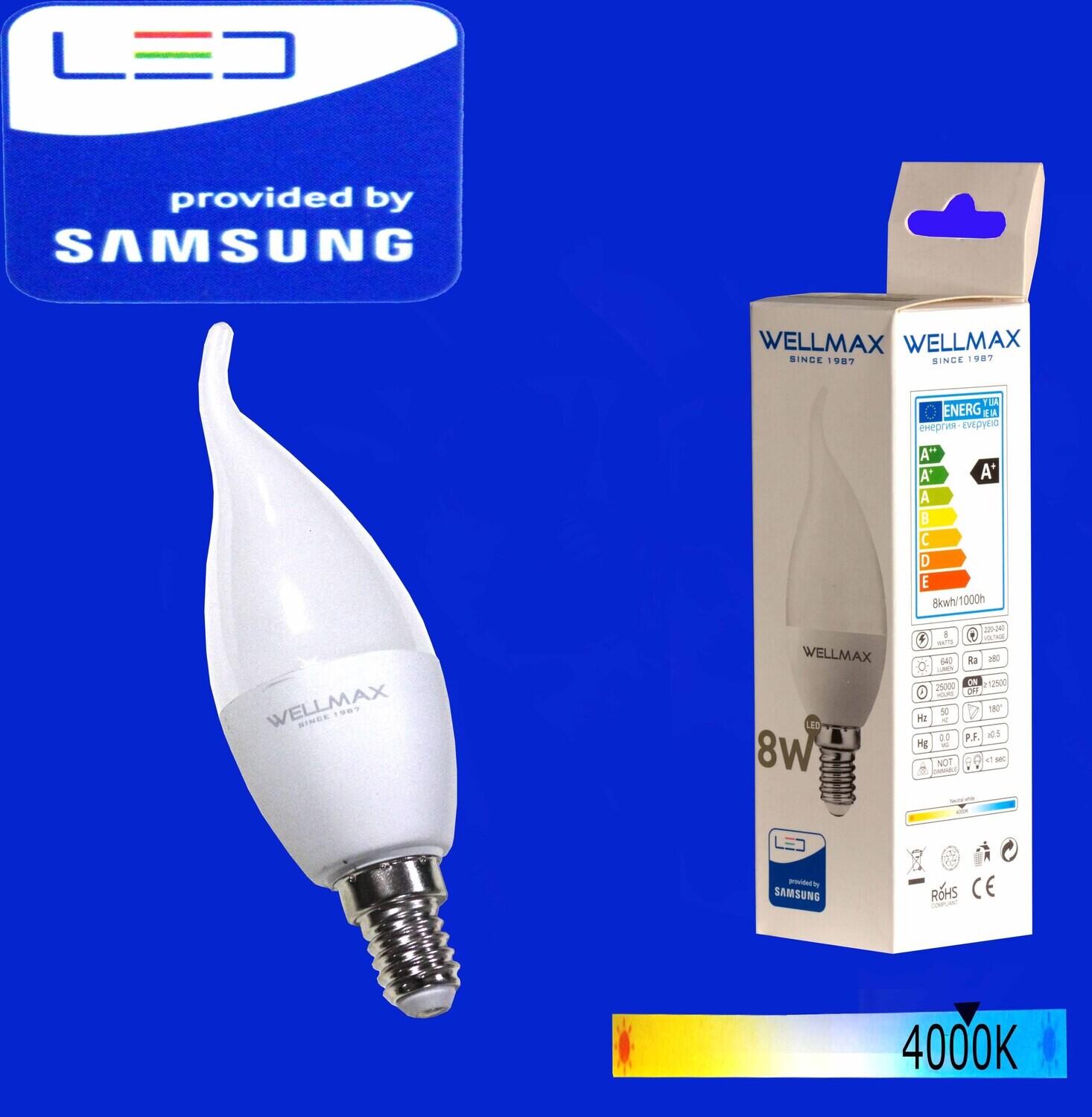 Էլ.լամպ Ծիծակաձև LED Wellmax 8W-E14-4000K/Т37/Neutral white