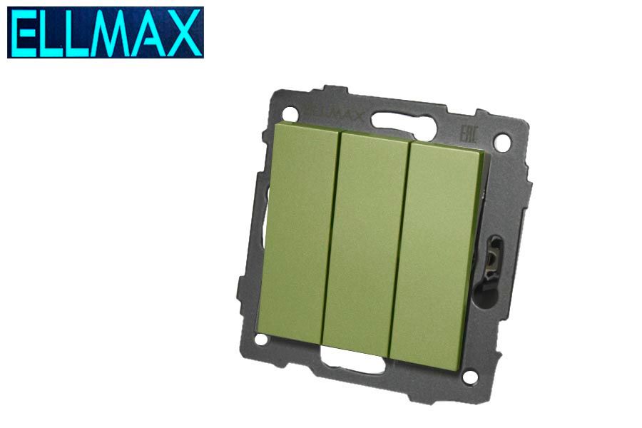 ELLMAX Անջատիչ 3 տեղ 3G1W 52x52 ոսկեգույն
