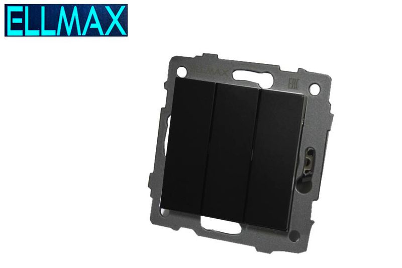 ELLMAX Անջատիչ 3 տեղ 3G1W 52x52 սև 