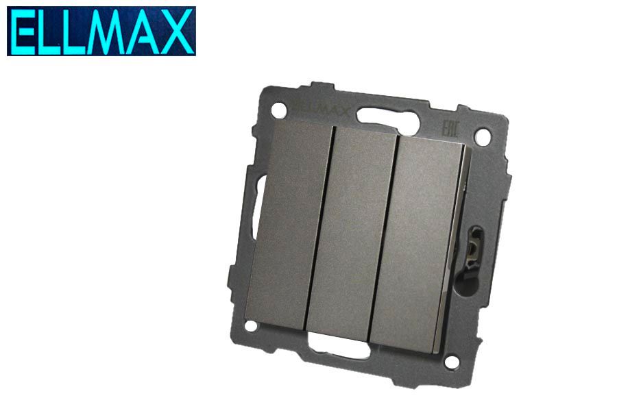 ELLMAX Անջատիչ 3 տեղ  3G1W 52x52 մոխրագույն
