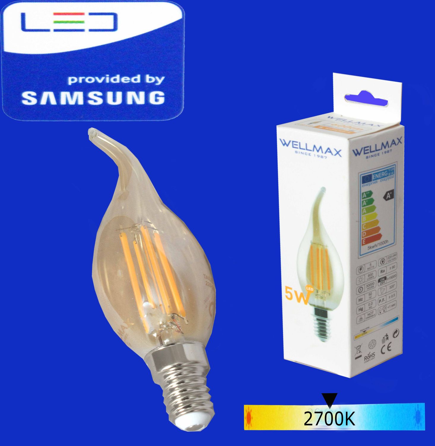 Wellmax Ֆիլամենտ ոսկեգույն ծիծակաձև LED-E14-05W-2700K T35)