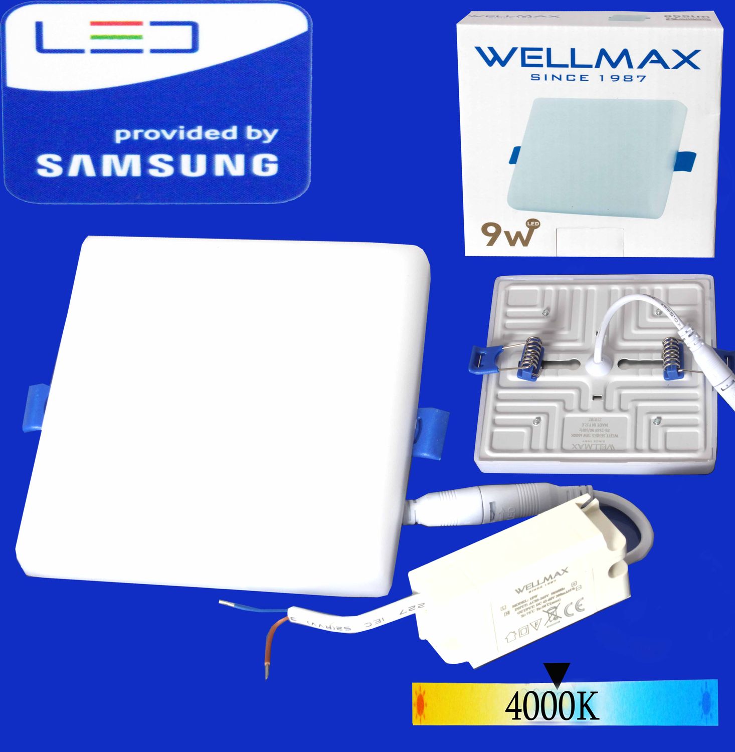 Էլ.պլաֆոն LED Wellmax քառակուսի wefit 9W 4000K