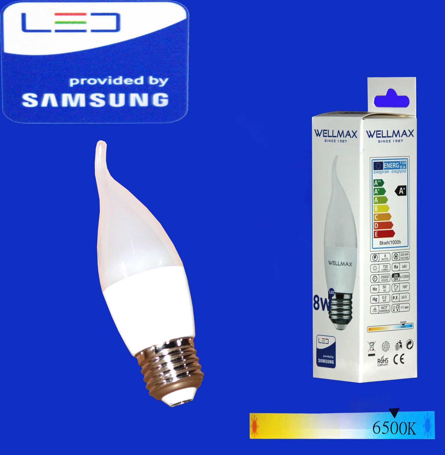 Էլ.լամպ LED Wellmax 8W Tailed (C37 E27 6500