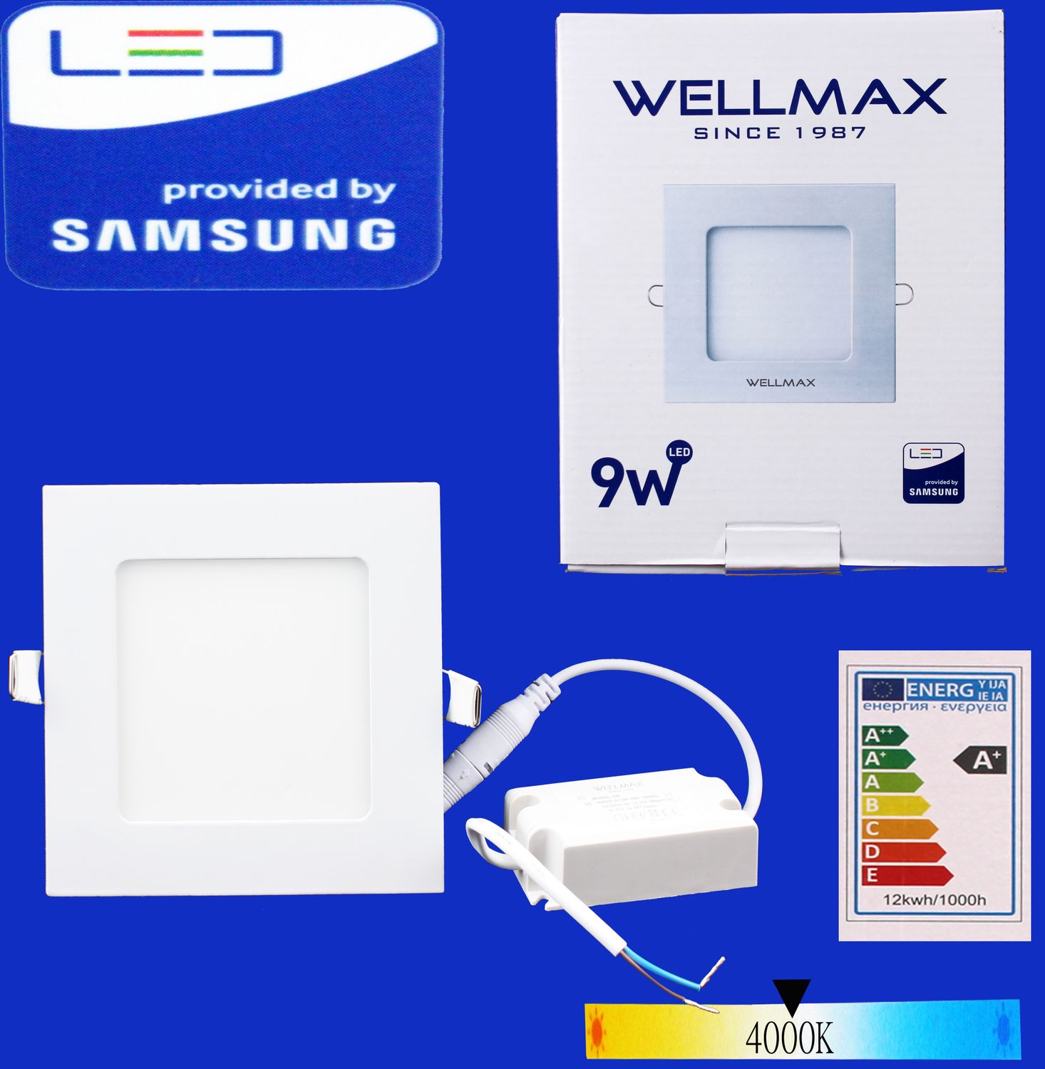 Էլ.պլաֆոն LED Wellmax քառակուսի 9W 4000K