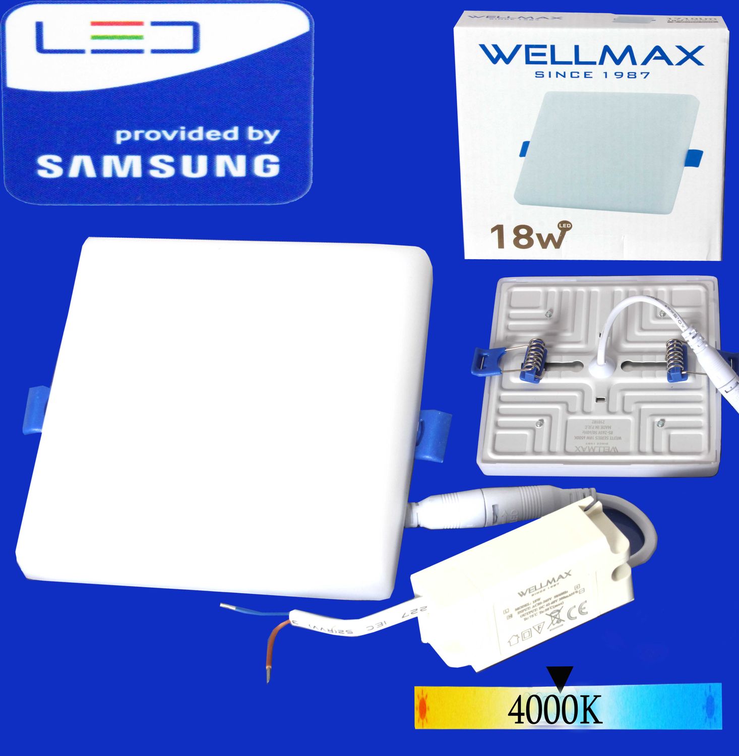Էլ.պլաֆոն LED Wellmax քառակուսի wefit 18W 4000K