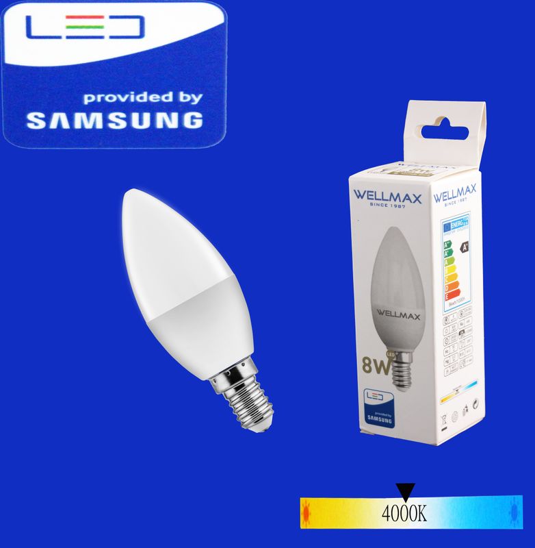 Էլ.լամպ LED Wellmax 08W/C37/E14/4000K/Neutral white