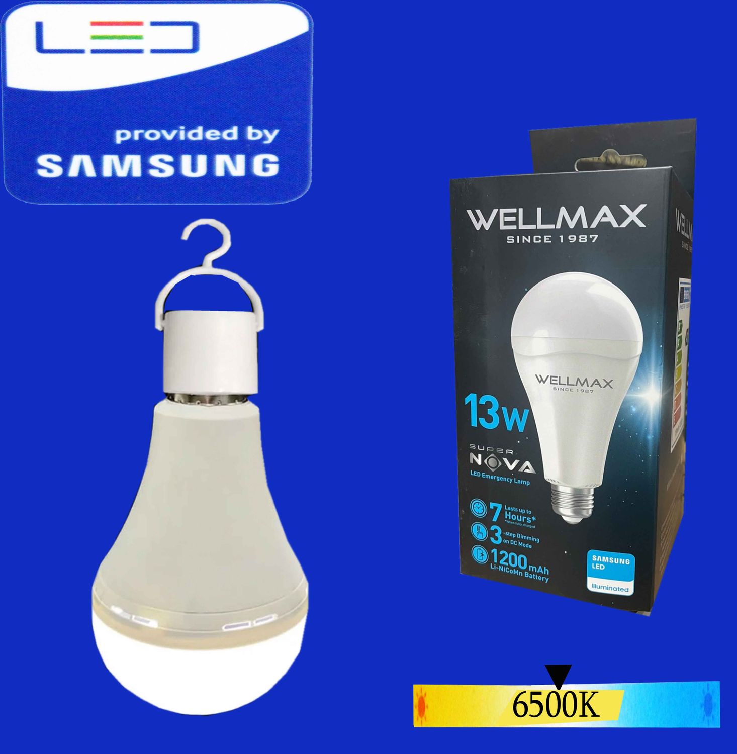 Էլ.լամպ LED Wellmax 13W daylight մարտկոցով (A80 E27 Supernova