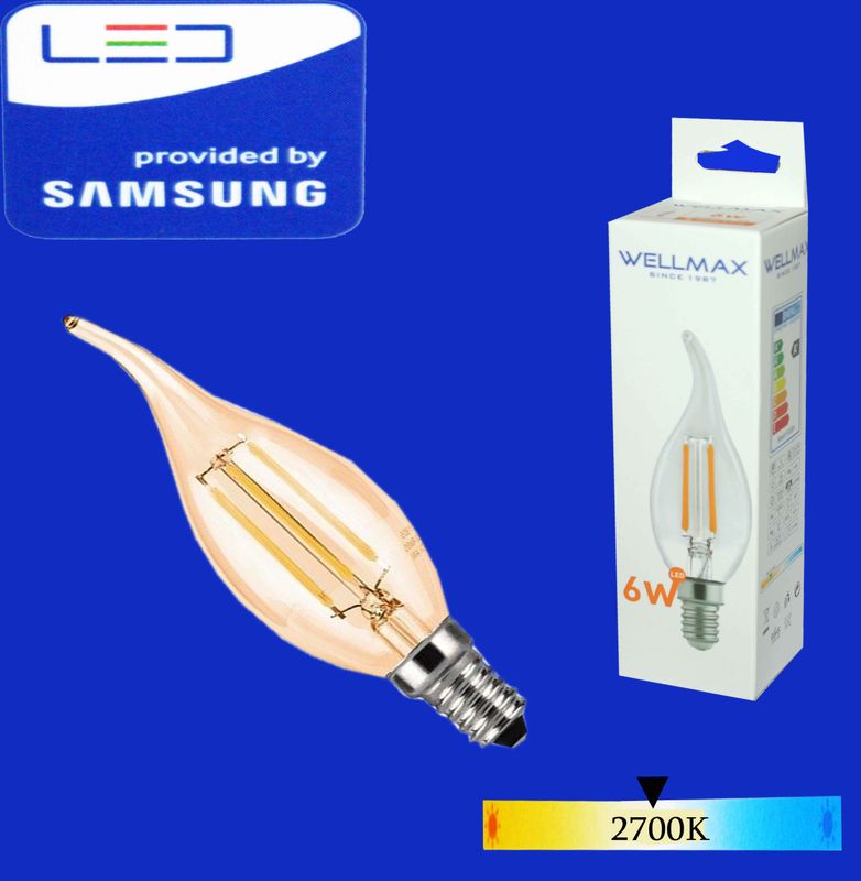 Wellmax Ֆիլամենտ LED լամպ E14-06W-2700K T37) clear ծիծակաձև