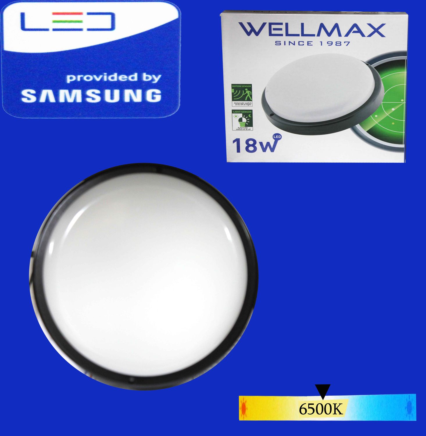 Wellmax Պլաֆոն կլոր, սենսորային (Smart), արտաքին LED  18W-6500K