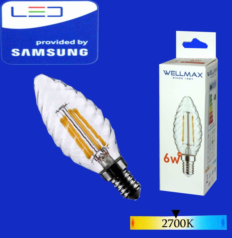 Wellmax Ֆիլամենտ LED լամպ E14-06W-2700K C37) Ice cream սպիրալաձև