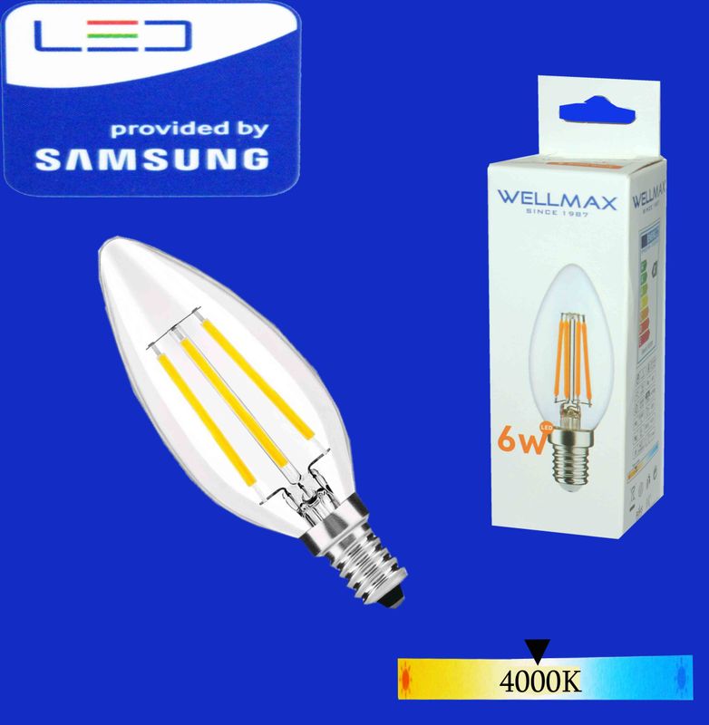 Wellmax Ֆիլամենտ LED լամպ E14-06W-4000K C35) clear