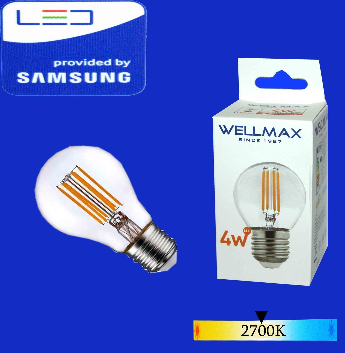 Wellmax Ֆիլամենտ LED լամպ E27-04W-2700K G45) Clear
