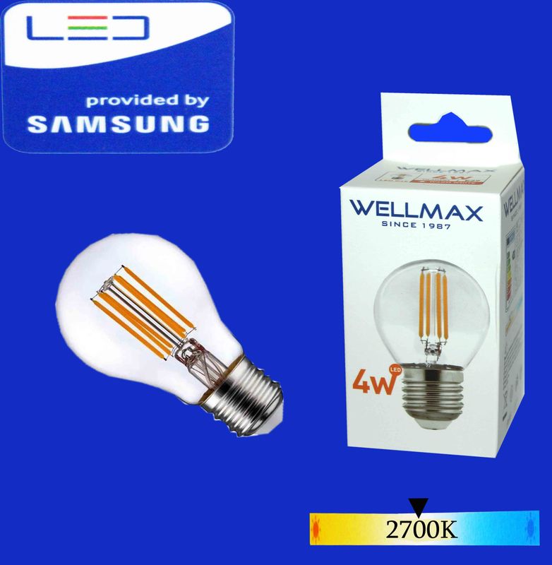 Wellmax Ֆիլամենտ LED լամպ E27-04W-2700K G45) Clear