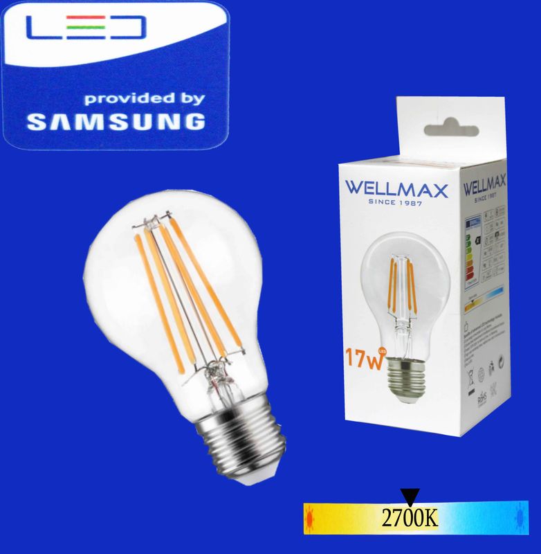 Wellmax Ֆիլամենտ LED լամպ E27-17W 2700K A70) Clear