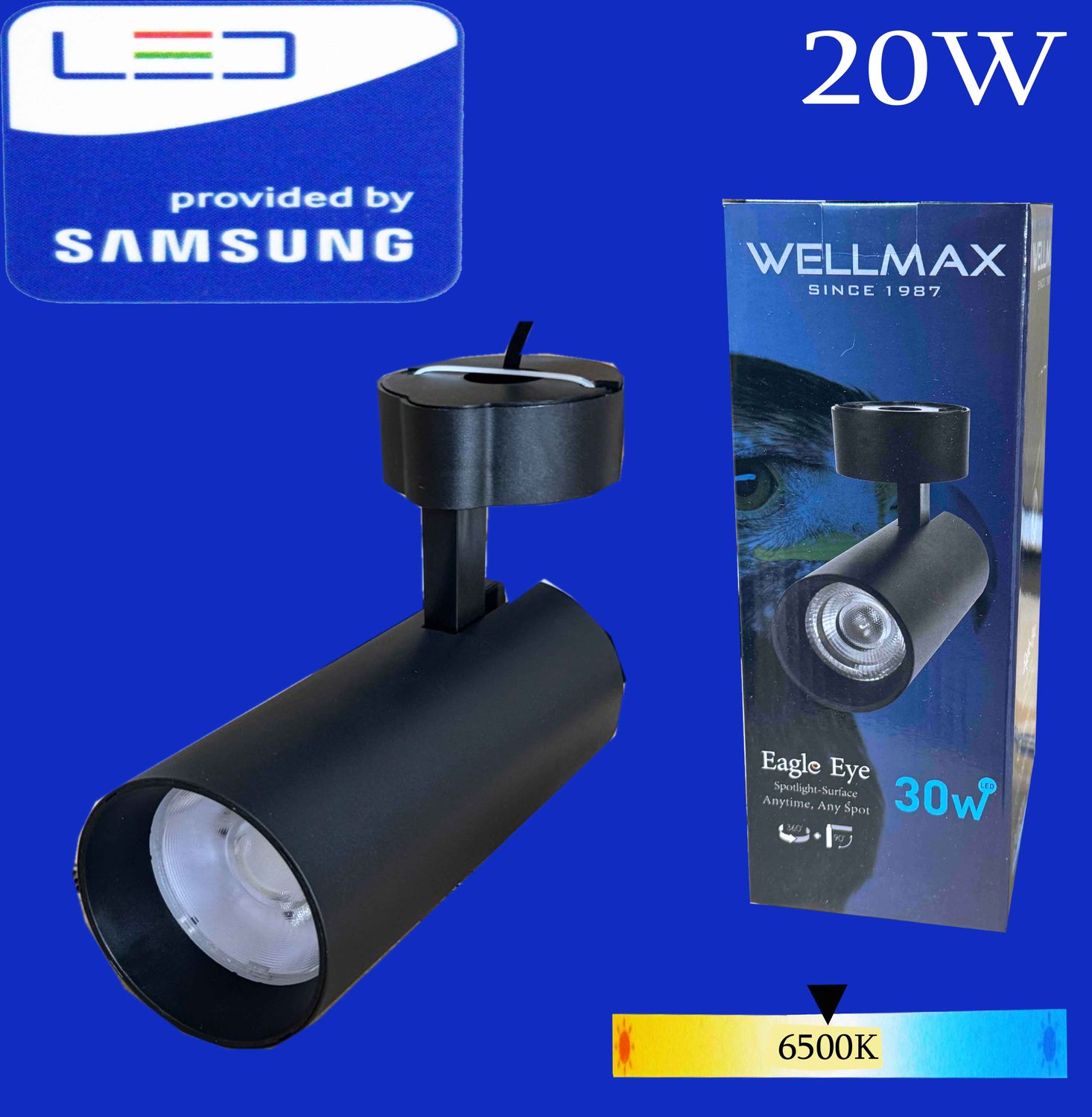 Առաստաղի Led դրսից ձգվող Wellmax (6500K,Daylight) 20W սև