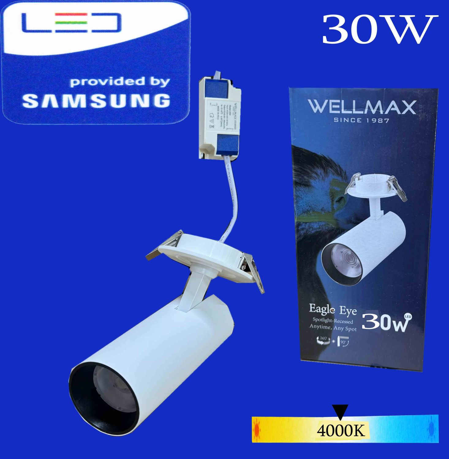 Առաստաղից ներկառուցվող Led Wellmax (4000K,natural white) 30W սպիտակ