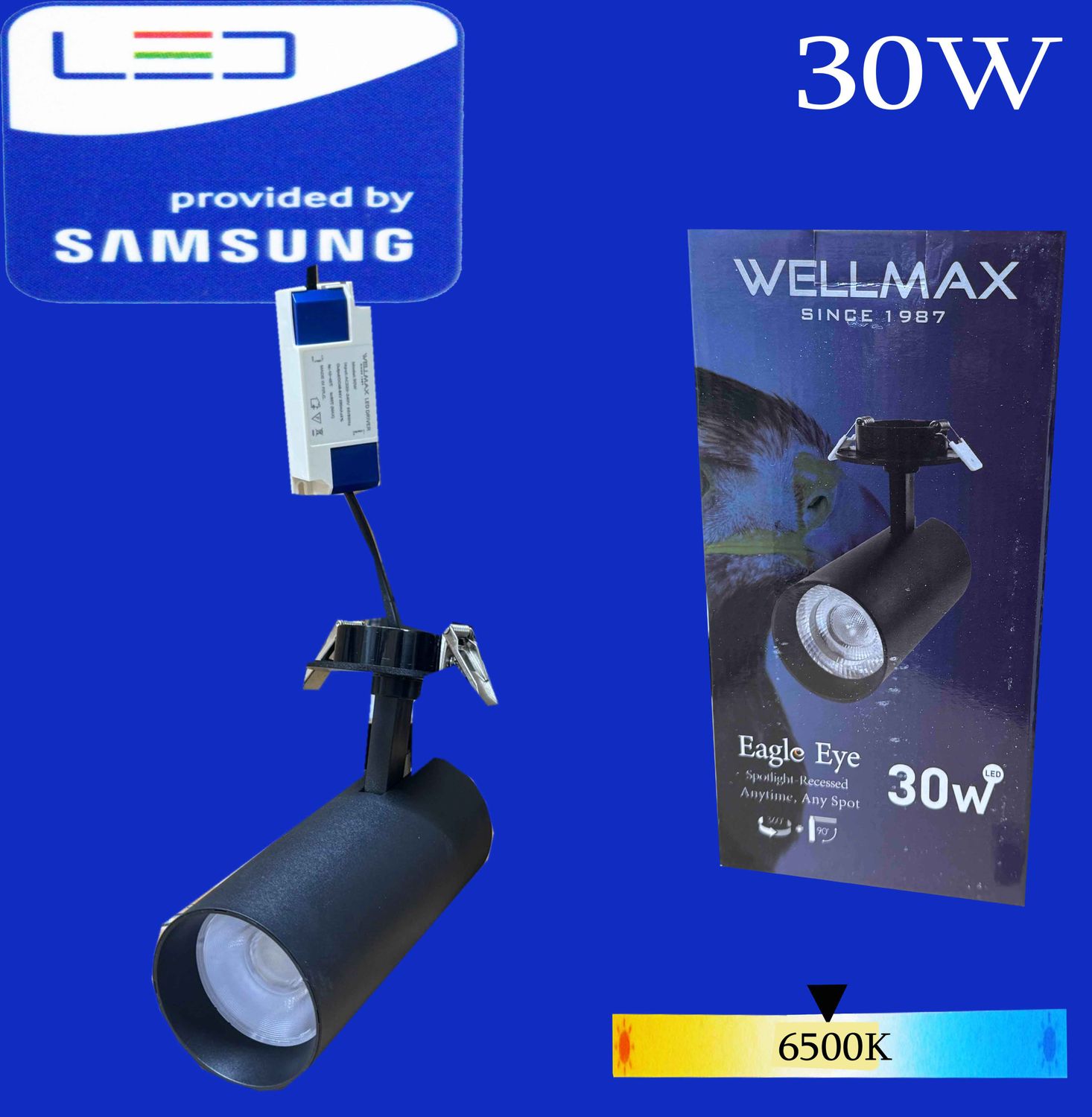 Առաստաղից ներկառուցվող Led Wellmax (6500K,Daylight) 30W սև