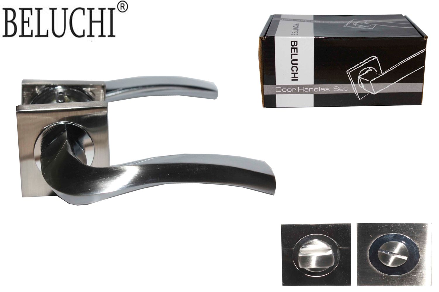 BELUCHI Դռան բռնակ 2 Կտոր քառակուսի 145 SN/CP (WC) 48