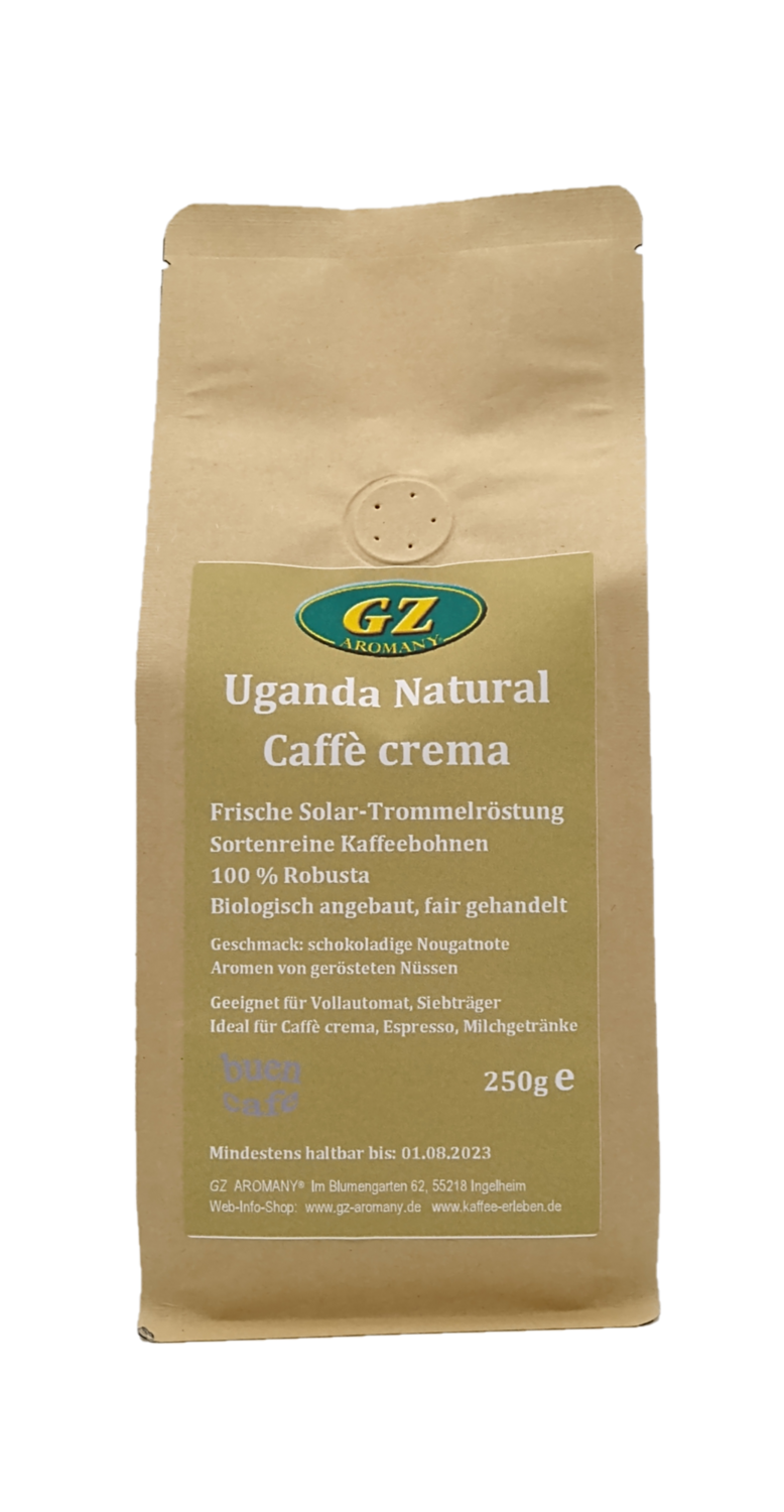 GZ AROMANY Uganda Natural, Caffè crema  Bohnen 250g