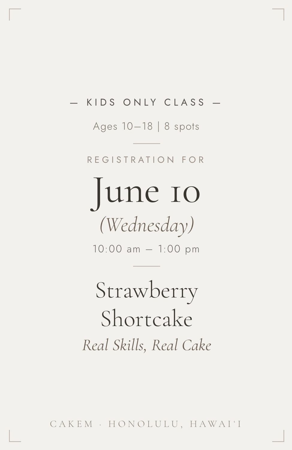 06/10/26 (Wednesday ) KIDS ONLY CLASS (age 10-18y)