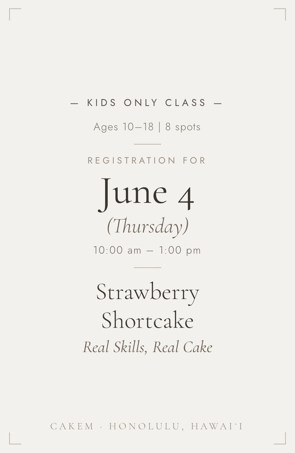 06/04/26 (Thursday) KIDS ONLY CLASS (age 10-18y)