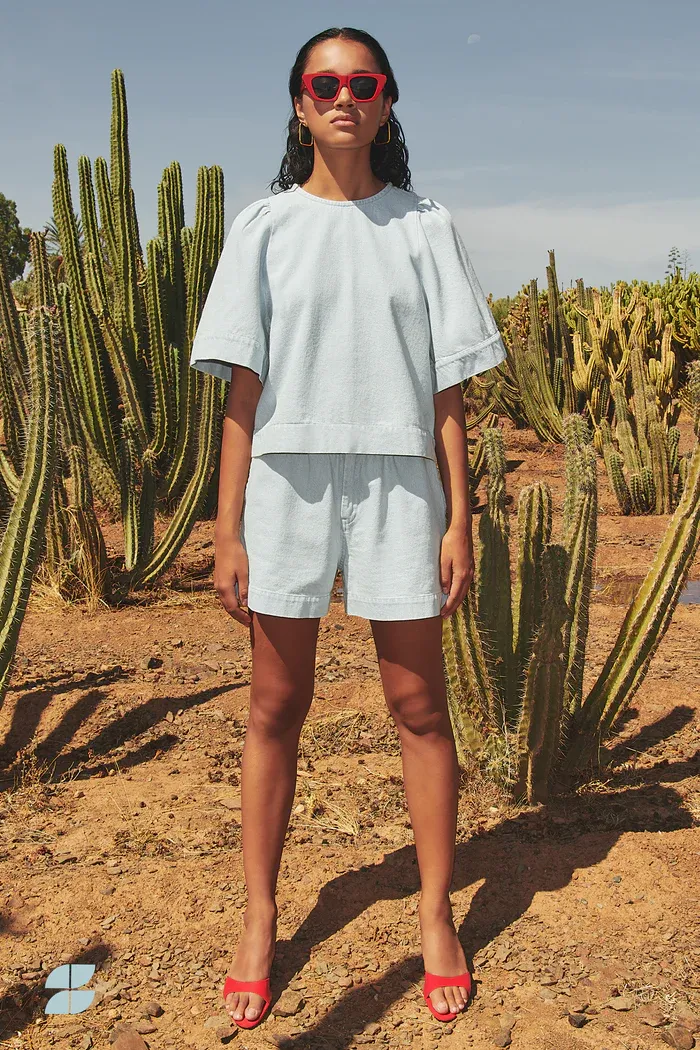 OLIVIA BLEACHED DENIM BLOUSE
