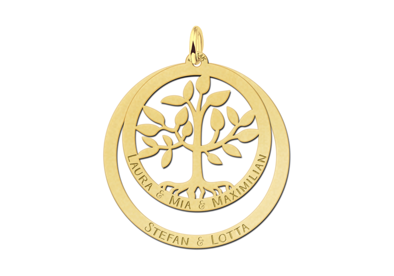 Goldener Familienanhänger mit Lebensbaum