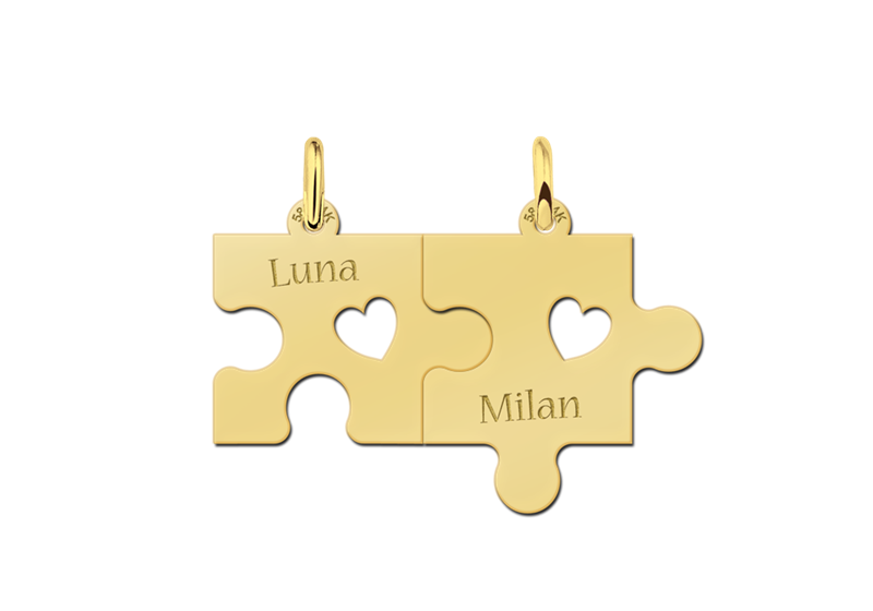 Goldene Freundschafts- oder Pärchenanhänger Puzzle mit Herzchen