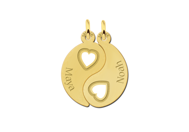 Goldene Freundschaftskette YinYang mit Herzchen