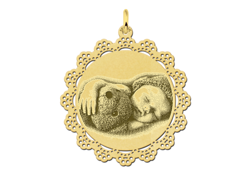 Fotoschmuck rund mit zierlichen Rand Gold