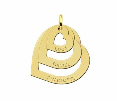 Goldene Familienkette mit drei einzelnen Herzen 585/000