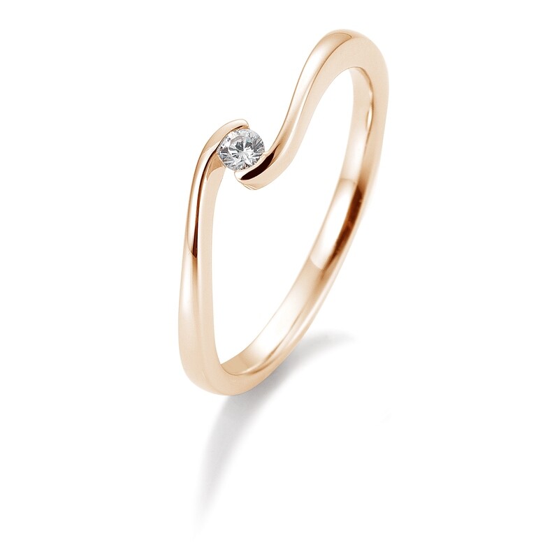 Verlobungsring Solitär Schwungfassung Roségold 750 0,05ct w/si