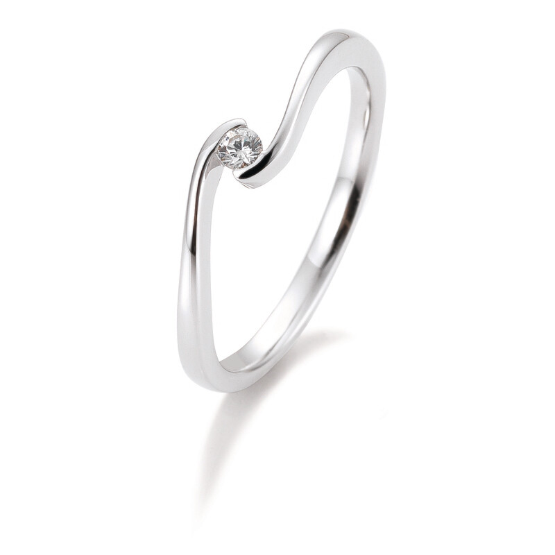 Verlobungsring Solitär Schwungfassung Platin 950 0,05ct w/si